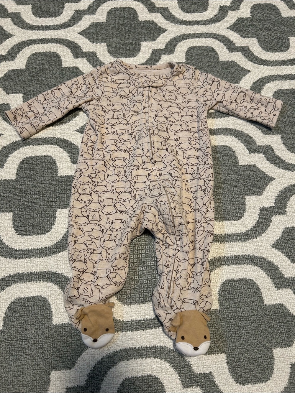 Carter's Beige Fox Print Footed One-Piece